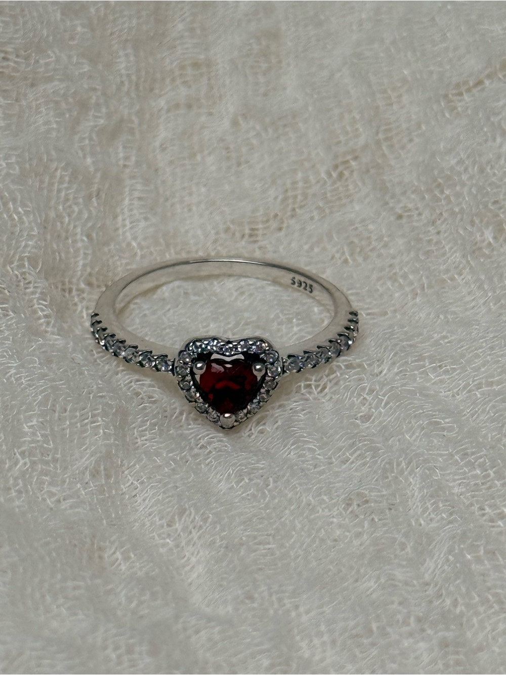 925 Sterling Silver heart ring with red gemstone, Size 6